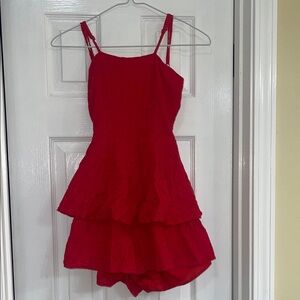 SHEIN Red Tiered Eyelet Sundress with Spaghetti Straps
